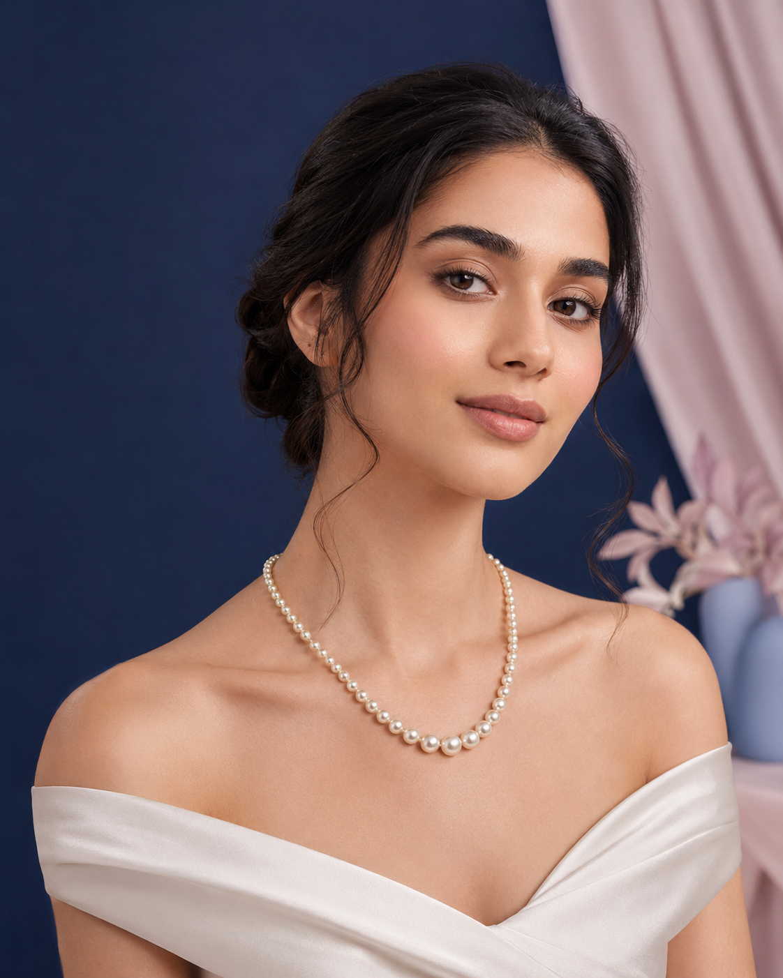 White Graduation Round Pearl Necklace